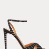 Schwarze Ralph Lauren Kandice Sandalen aus Ziegenwildleder mit Verzierung für Damen