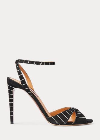Schwarze Ralph Lauren Kandice Sandalen aus Ziegenwildleder mit Verzierung für Damen