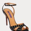 Schwarze Ralph Lauren Kandice Sandalen aus Ziegenwildleder mit Verzierung für Damen