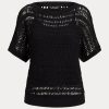 Schwarze Ralph Lauren Kurzarmpullover aus Baumwollnetz für Damen