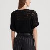 Schwarze Ralph Lauren Kurzarmpullover aus Baumwollnetz für Damen