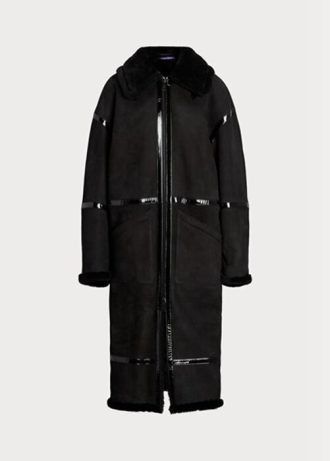 Schwarze Ralph Lauren Lanthe Merino Shearling-Mäntel für Damen