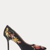 Schwarze Ralph Lauren Lindella II Needlepoint & Wildleder Heels für Damen