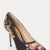 Schwarze Ralph Lauren Lindella II Needlepoint & Wildleder Heels für Damen