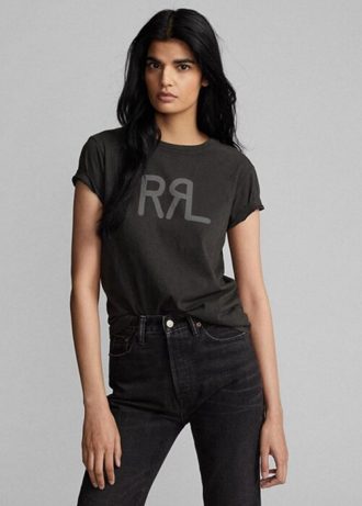 Schwarze Ralph Lauren Logo Baumwolljersey T-Shirts für Damen