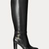 Schwarze Ralph Lauren Makenna Reitstiefel aus brüniertem Leder für Damen