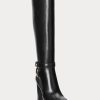 Schwarze Ralph Lauren Makenna Reitstiefel aus brüniertem Leder für Damen