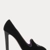 Schwarze Ralph Lauren Marion bestickte Samt-Pumps für Damen