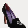 Schwarze Ralph Lauren Marion bestickte Samt-Pumps für Damen