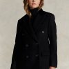 Schwarze Ralph Lauren Melton-Mäntel aus Wollmischung mit Samtkragen für Damen