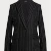 Schwarze Ralph Lauren Nadelstreifen-Blazer aus Leinenmischung-Twill für Damen