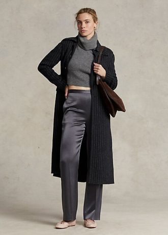 Schwarze Ralph Lauren Nadelstreifen-Doppelmantel für Damen