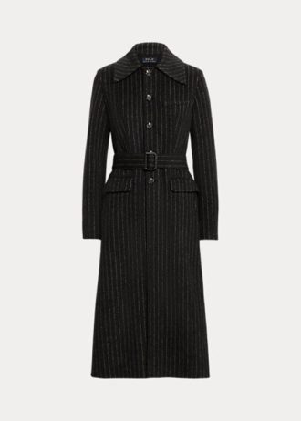 Schwarze Ralph Lauren Nadelstreifen-Doppelmantel für Damen