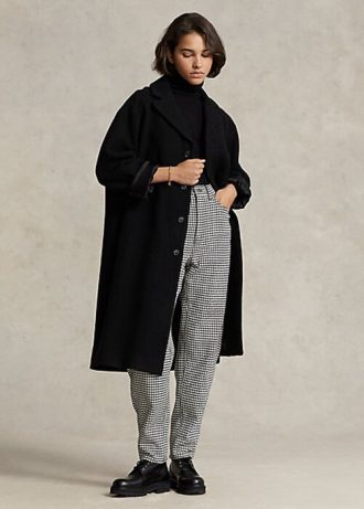 Schwarze Ralph Lauren Oversize-Mäntel aus Wollmischung mit Fischgrätenmuster für Damen