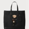 Schwarze Ralph Lauren Polo Bear Canvas-Tragetaschen mit Lederbesatz für Herren