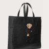 Schwarze Ralph Lauren Polo Bear Canvas-Tragetaschen mit Lederbesatz für Herren