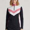 Schwarze Ralph Lauren Pullover mit Chevron-Streifen und Viertelreißverschluss für Damen