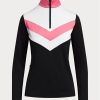 Schwarze Ralph Lauren Pullover mit Chevron-Streifen und Viertelreißverschluss für Damen