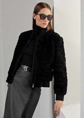 Schwarze Ralph Lauren Raygan Shearling-Bomberjacken für Damen