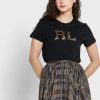Schwarze Ralph Lauren Rundhals-Logo-T-Shirts für Damen