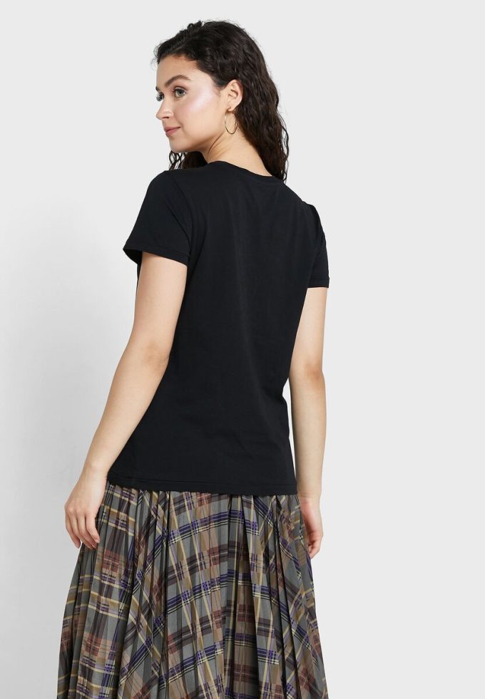 Schwarze Ralph Lauren Rundhals-Logo-T-Shirts für Damen