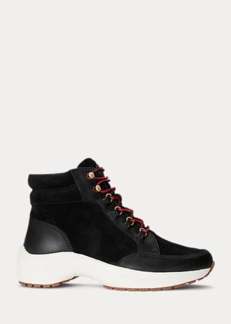 Schwarze Ralph Lauren Rylee High-Top-Sneakers aus Wildleder und Leder für Damen