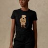 Schwarze Ralph Lauren Safari Polo Bear Baumwoll-T-Shirts für Damen