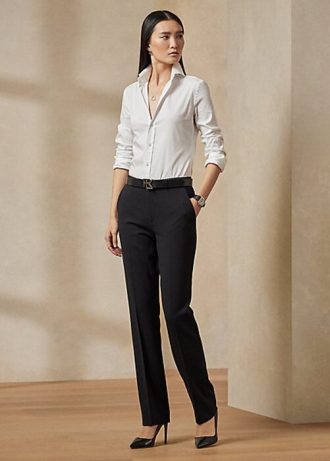 Schwarze Ralph Lauren Seth Stretch-Wollkrepphose für Damen