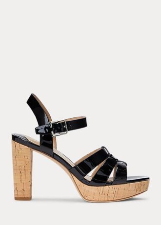 Schwarze Ralph Lauren Soffia Lackledersandalen für Damen