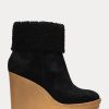 Schwarze Ralph Lauren Steph Wildlederstiefel mit Shearling-Besatz für Damen
