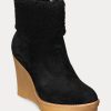 Schwarze Ralph Lauren Steph Wildlederstiefel mit Shearling-Besatz für Damen