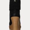 Schwarze Ralph Lauren Steph Wildlederstiefel mit Shearling-Besatz für Damen