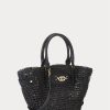 Schwarze Ralph Lauren Straw Small Daphney Tote Bags für Damen