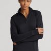 Schwarze Ralph Lauren Stretch-Jersey-Sweatshirts mit Viertelreißverschluss für Damen