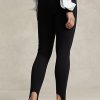 Schwarze Ralph Lauren Stretch-Ponte-Leggings mit Biesen und Steg für Damen