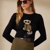 Schwarze Ralph Lauren Utility Bear Kaschmirpullover für Damen