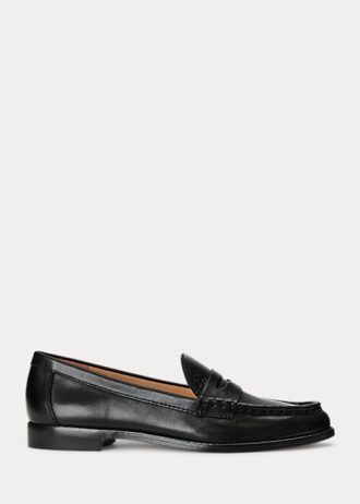 Schwarze Ralph Lauren Wynnie Loafer aus brüniertem Leder für Damen