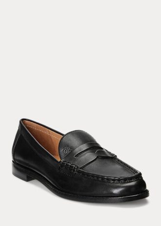 Schwarze Ralph Lauren Wynnie Loafer aus brüniertem Leder für Damen