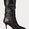 Schwarze Ralph Lauren Zoe Stiefel aus mittelhohem Kalbsleder für Damen