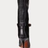 Schwarze Ralph Lauren Zoe Stiefel aus mittelhohem Kalbsleder für Damen