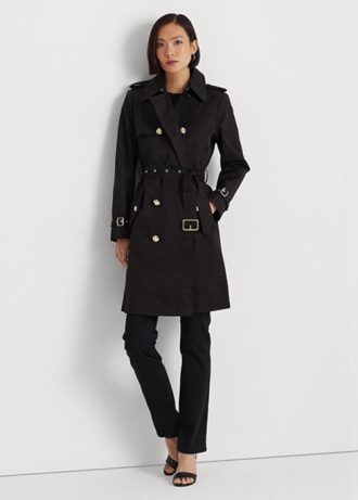 Schwarze Ralph Lauren Zweireihige Mäntel aus Baumwollmischung für Damen