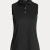 Schwarze ärmellose Poloshirts aus Piqué im klassischen Schnitt von Ralph Lauren für Damen