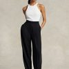 Schwarze Satinhose mit geradem Bein von Ralph Lauren für Damen