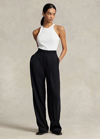 Schwarze Satinhose mit geradem Bein von Ralph Lauren für Damen