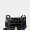 Schwarze Satteltaschen mit Krokoprägung für Damen von Ralph Lauren Polo ID