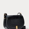 Schwarze Satteltaschen mit Krokoprägung für Damen von Ralph Lauren Polo ID