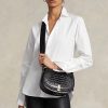 Schwarze Satteltaschen mit Krokoprägung für Damen von Ralph Lauren Polo ID