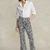 Schwarze Schlaghose aus Satin mit Grafikmotiv von Ralph Lauren für Damen