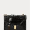 Schwarze Umhängetaschen mit Kroko-Prägung und Umschlagkette für Damen von Ralph Lauren Polo ID