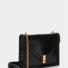 Schwarze Umhängetaschen mit Kroko-Prägung und Umschlagkette für Damen von Ralph Lauren Polo ID